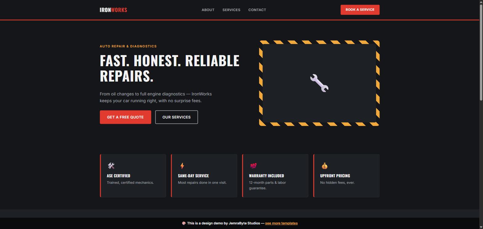 Auto repair shop website design demo